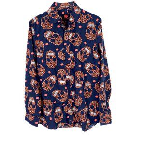 NWOT Simon Banks Pumpkin Skull Boo Long Sleeve Button Front Shirt Size Medium M